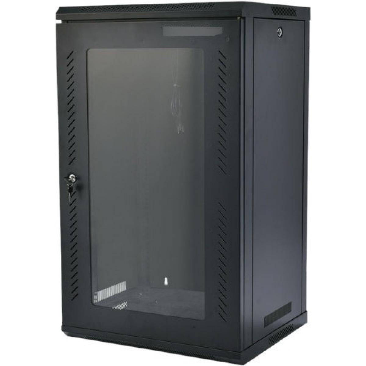 HAING 18U Wall-Mount Network Cabinet, 600 x 600 x 910mm, Glass Door, Cooling Fan, 4-Port PDU and Shelf