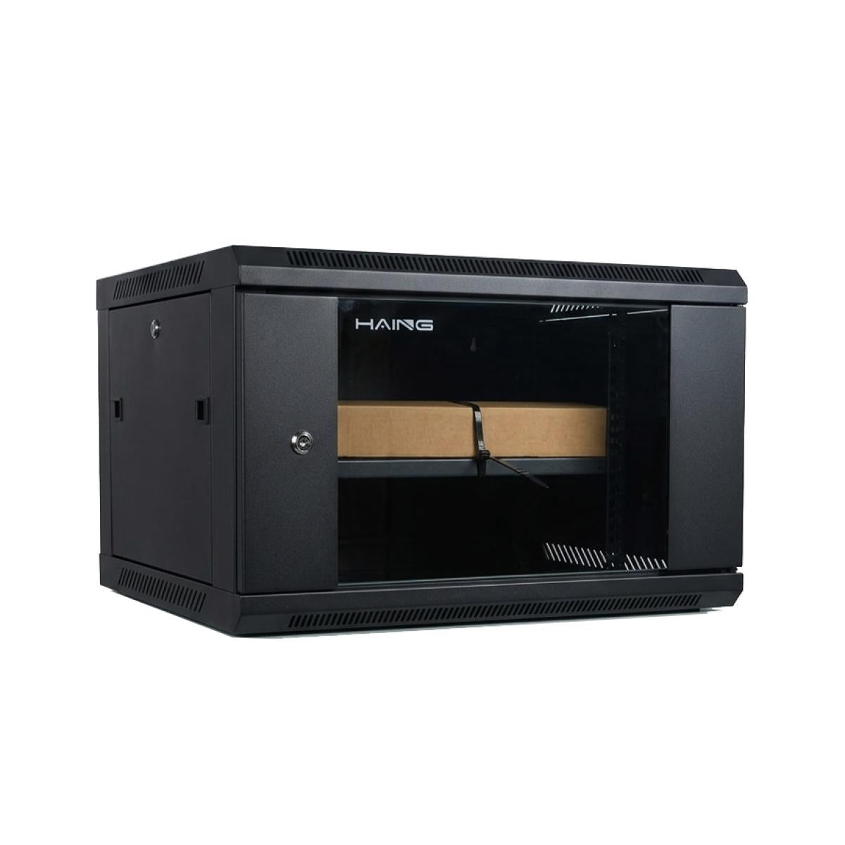 HAING 4U Wall-Mount Network Cabinet, 600 x 450 x 300mm, Glass Door, Cooling Fan, 4-Port PDU and Shelf