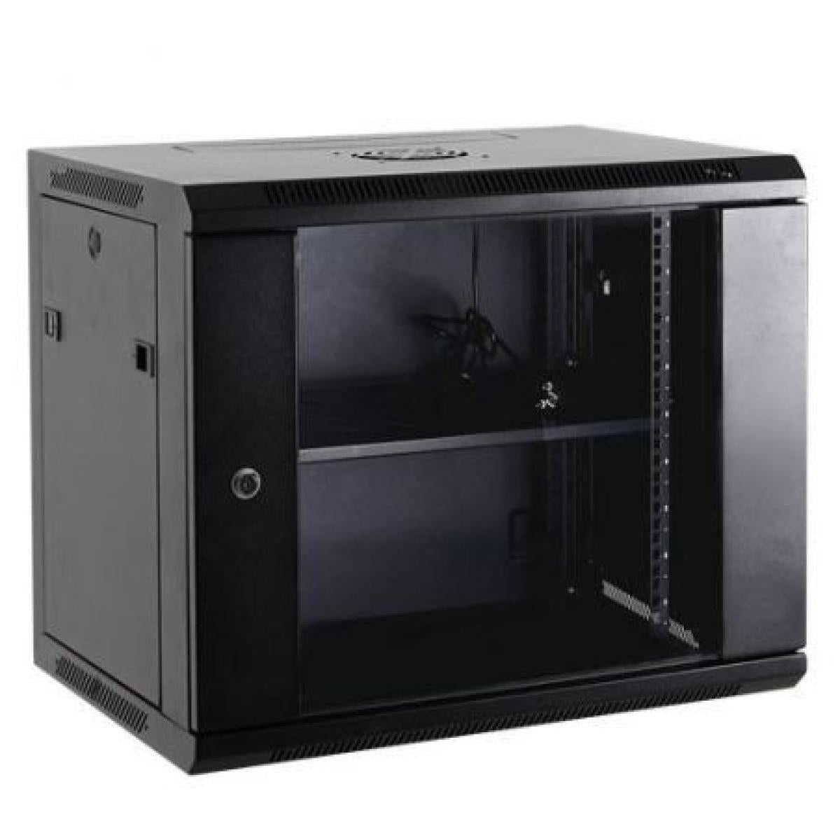 HAING 6U Wall-Mount Network Cabinet, 600 x 600 x 370mm, Glass Door, Cooling Fan, 4-Port PDU and Shelf