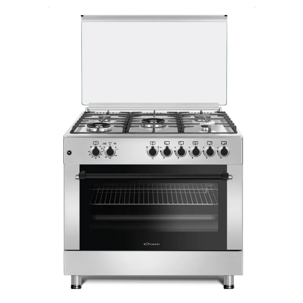 CONTI Gas Cooker 90cm - 5 Burners, 119L Oven, Cast Iron, Turnspit