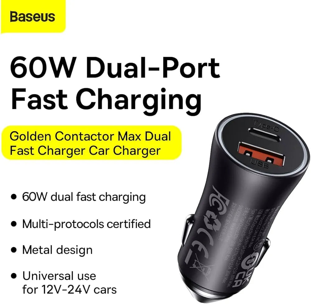 Baseus Golden Contactor Max 60W Fast Car Charger USB + USB-C