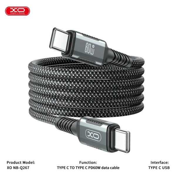 كابل XO NBQ267 مغناطيسي 60W – شحن سريع Type-C مزدوج

