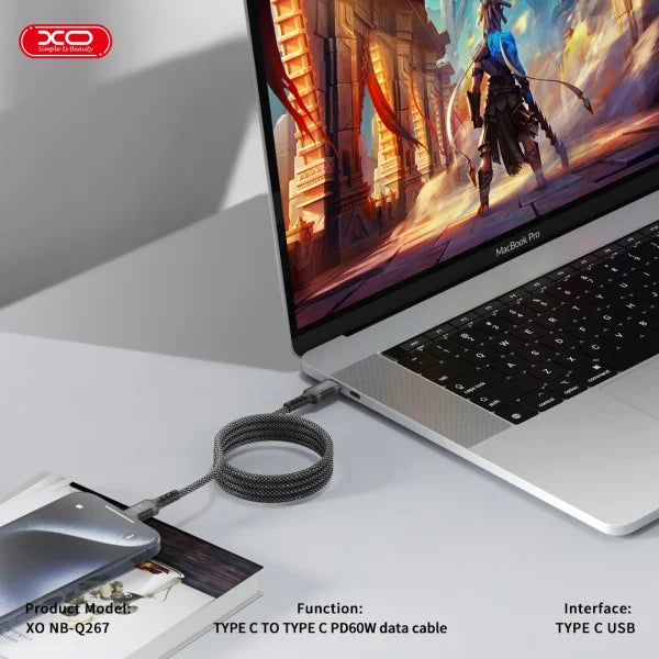 كابل XO NBQ267 مغناطيسي 60W – شحن سريع Type-C مزدوج
