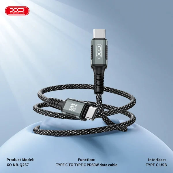 كابل XO NBQ267 مغناطيسي 60W – شحن سريع Type-C مزدوج
