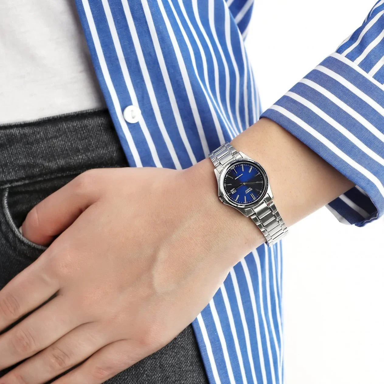 Casio Classic Silver Steel With Date Blue Dial for Women