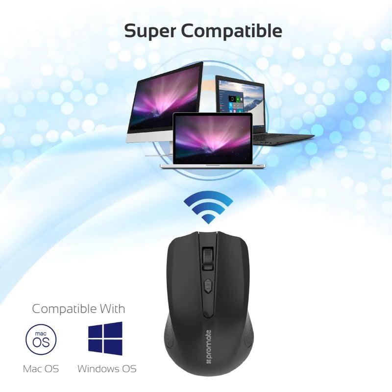 PROMATE Clix-8 Wireless Ergonomic Mouse with High Precision - Black