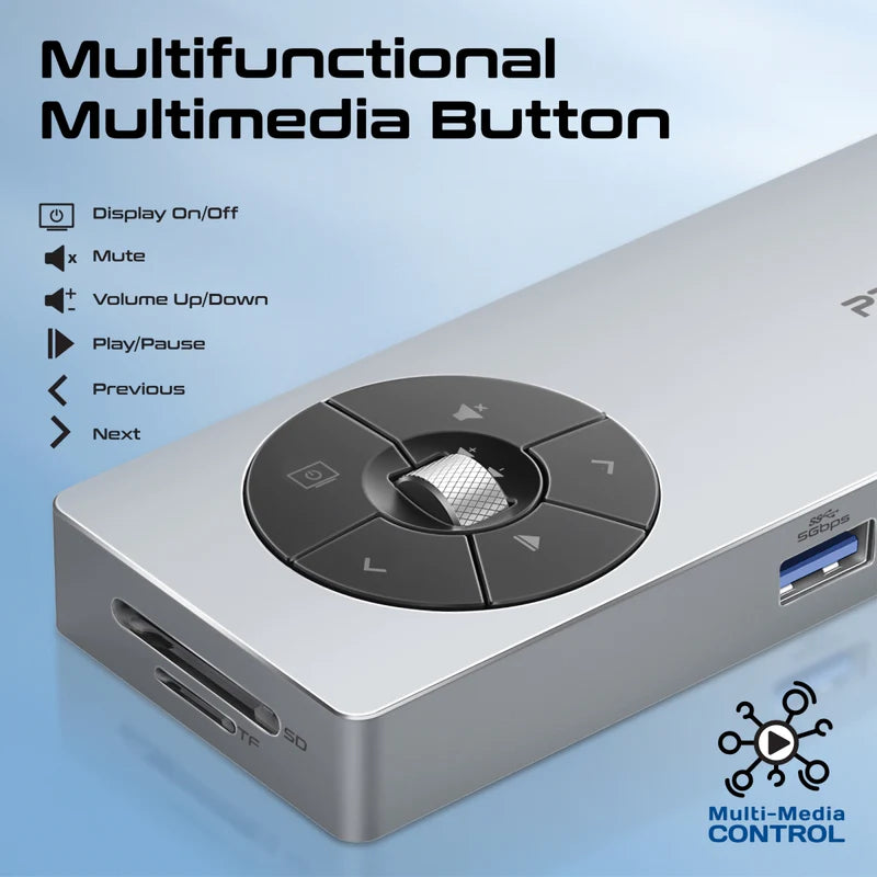 Promate ComandHub-Pro 14-in-1 Highspeed Multiport USB-C Hub with 100W PD Passthrough & Multimedia Controls