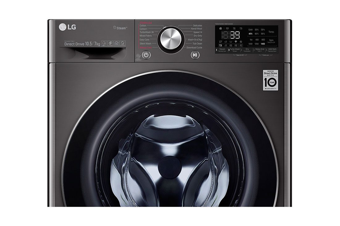 LG Washer Dryer Combo 10.5kg/7kg - AI Direct Drive, Steam, Black
