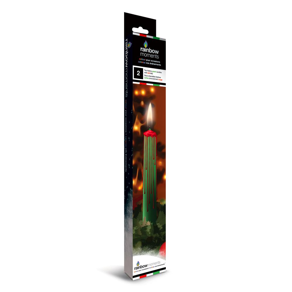 Rainbow Moments Christmas Candle - Green With Red Drip