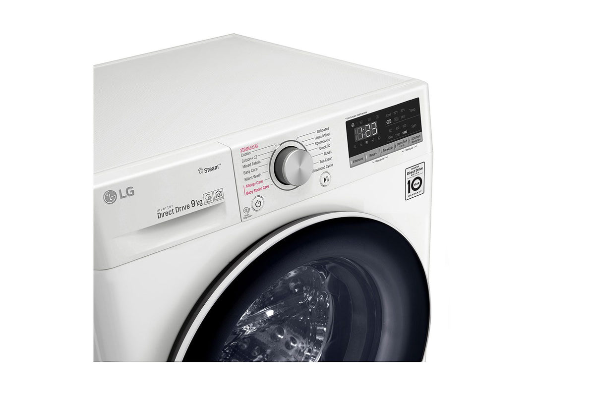LG F4V5VYP0W 9kg Front Load Washing Machine – 1400 RPM, AI DD, Steam & ThinQ, White – View 3