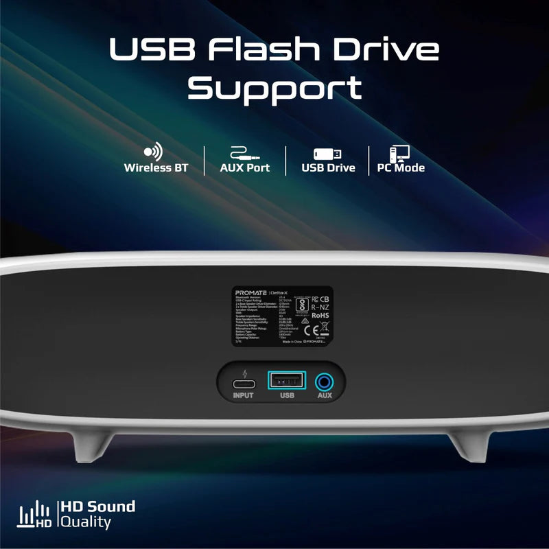 Promate Delta-X 20W BassBoost™ Quad Speaker Wireless RGB Soundbar