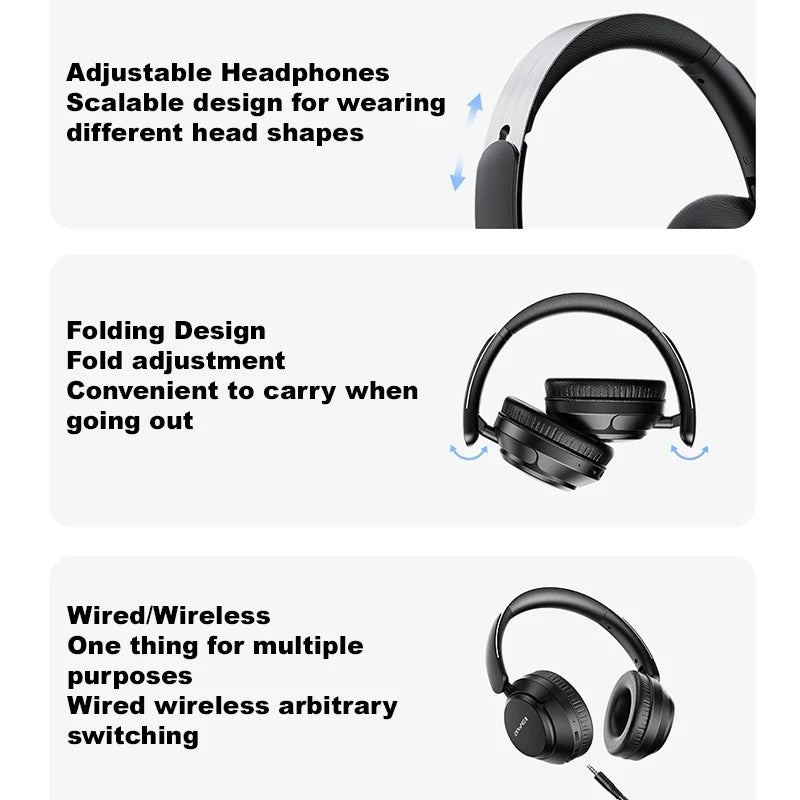 AWEI Foldable Wireless Bluetooth Gaming Headset - Black