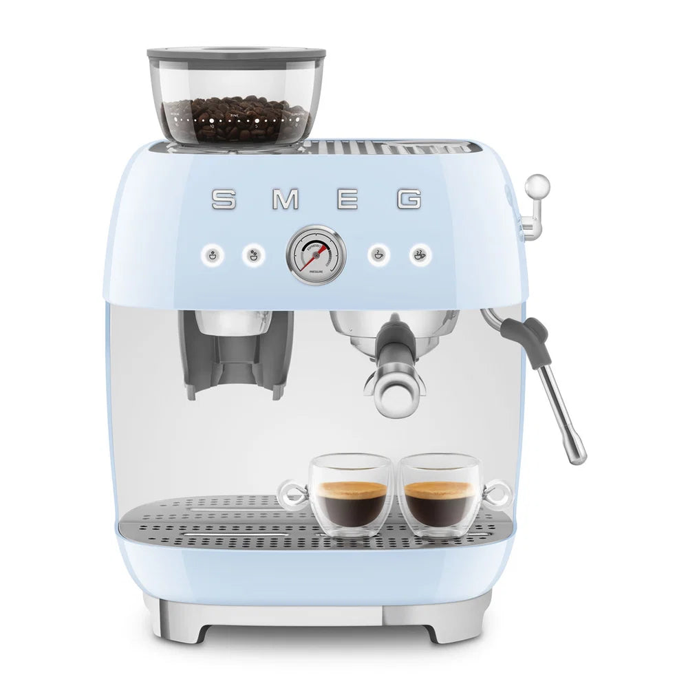 Smeg Manual Espresso Coffee Machine with Grinder 50's Style – Pastel Blue | EGF03PB