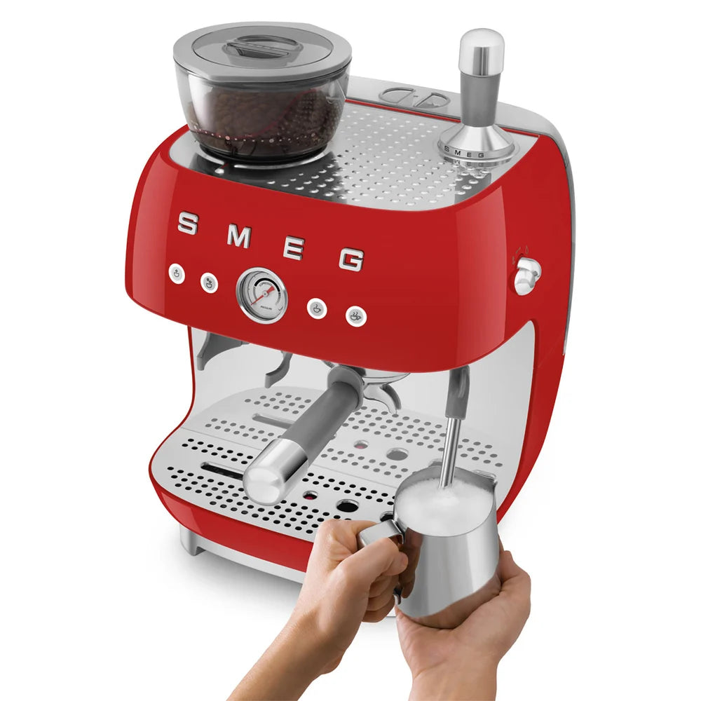 Smeg Manual Espresso Coffee Machine with Grinder 50's Style – Red | EGF03RD