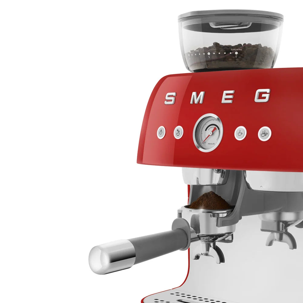 Smeg Manual Espresso Coffee Machine with Grinder 50's Style – Red | EGF03RD