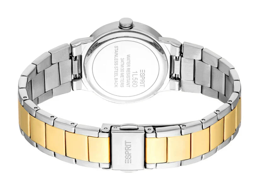 ESPRIT ES1L560M0045 SILVER AND ROSE GOLD STEEL BAND WHITE DIAL FOR WOMEN