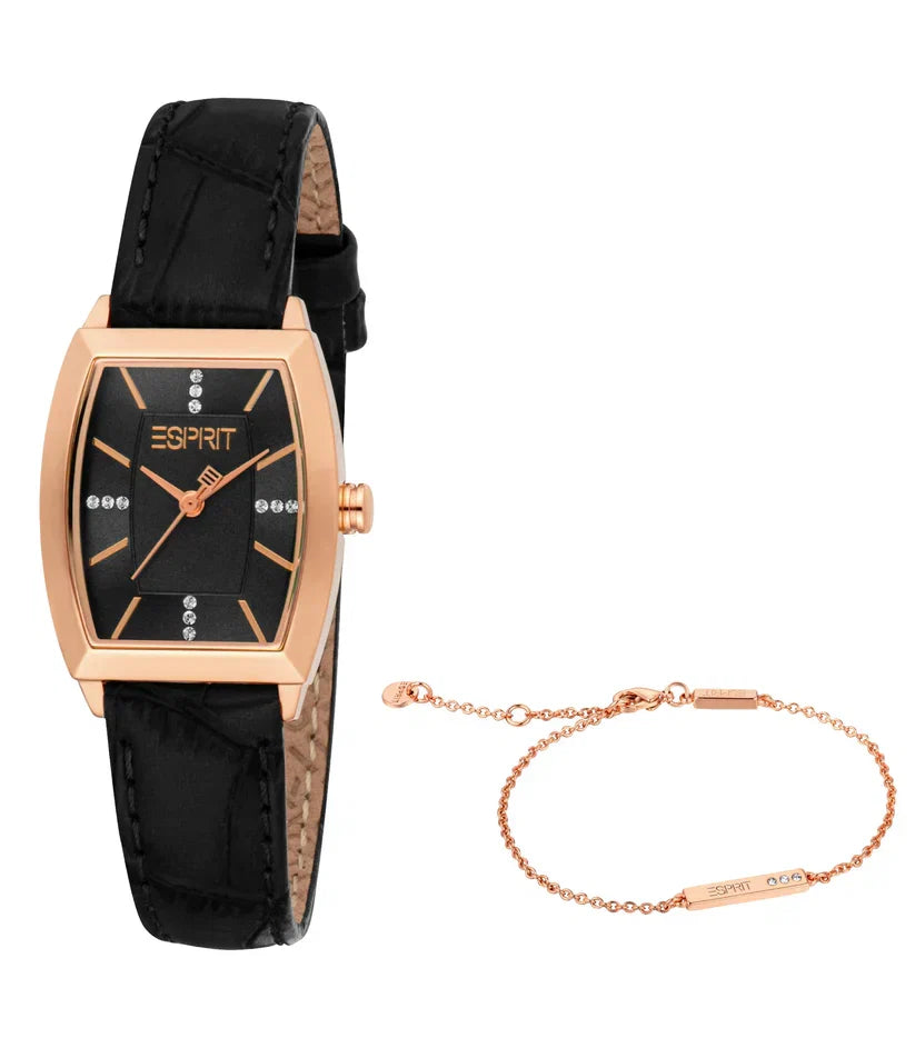 ESPRIT ES1L566L0035 BLACK LEATHER BAND BLACK DIAL FOR WOMEN