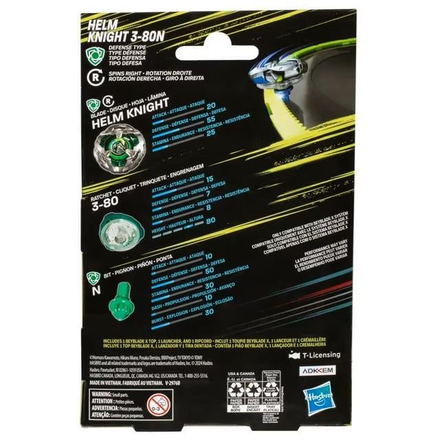 Beyblade X Helm Knight 3-80N Starter Pack | Defense Right-Spinning Top & Launcher