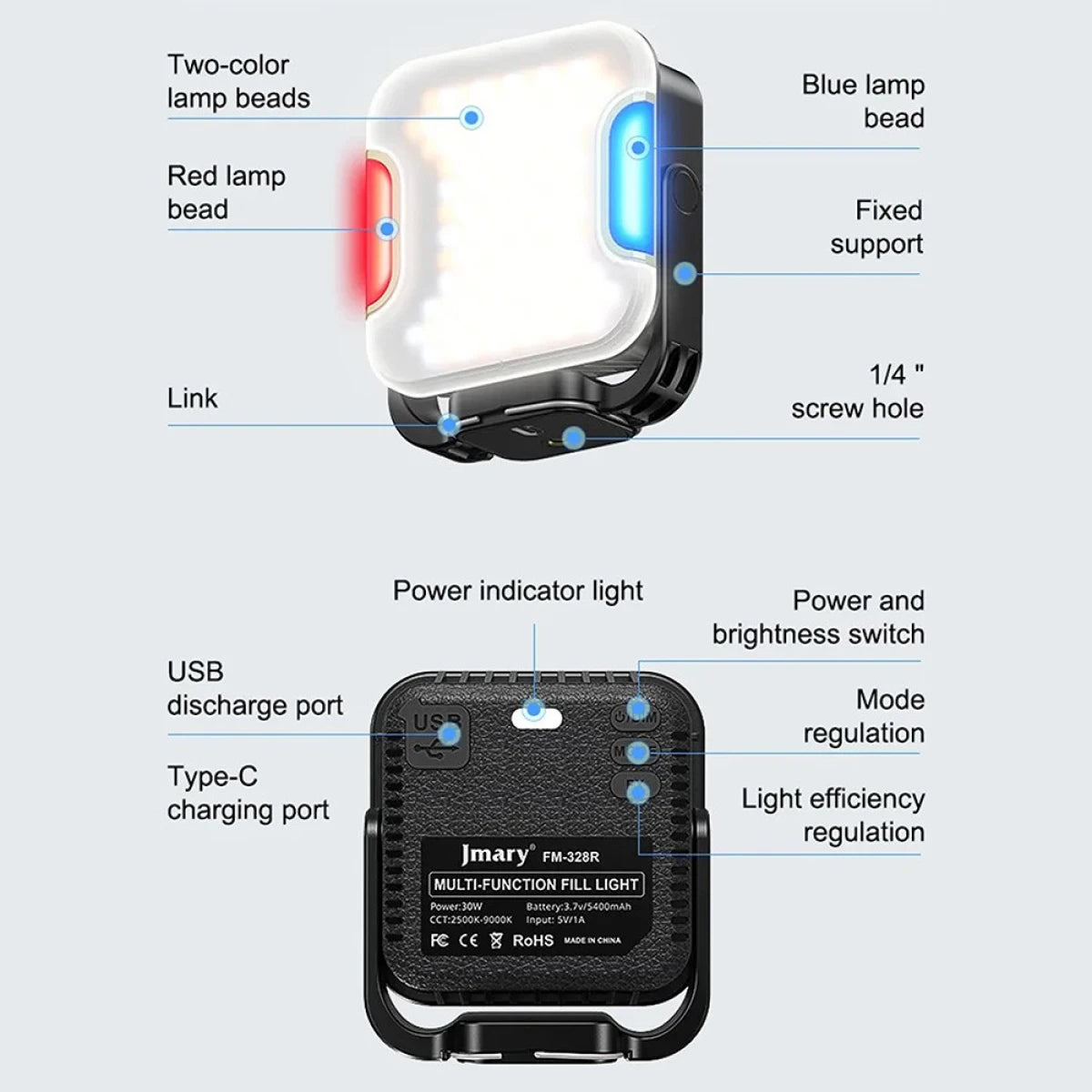 كشاف Jmary FM-328R بإضاءة LED وحرارة لون متغيرة

