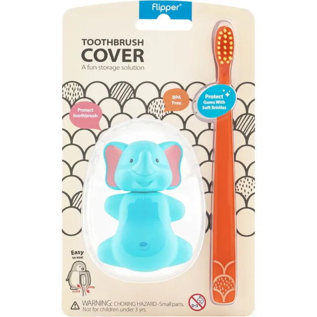 Flipper - Fun Animal Toothbrush With Holder for Kids - Elephant (Colour May Vary)
