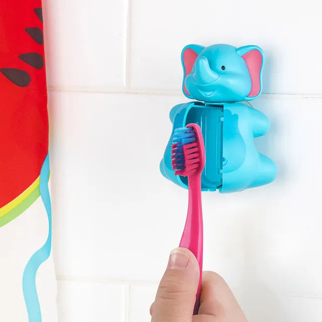 Flipper - Fun Animal Toothbrush With Holder for Kids - Elephant (Colour May Vary)