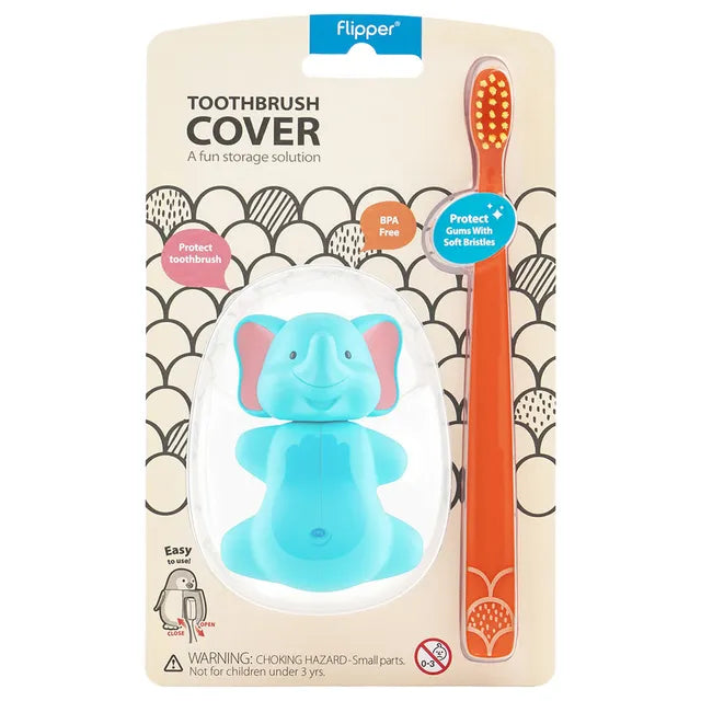 Flipper - Fun Animal Toothbrush With Holder for Kids - Elephant (Colour May Vary)
