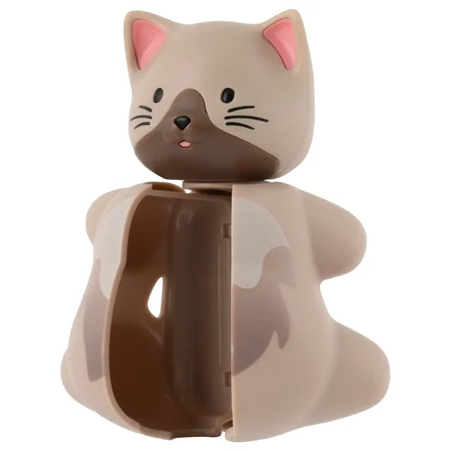 Flipper - Fun Animal Toothbrush With Holder for Kids - Cat (Colour May Vary)