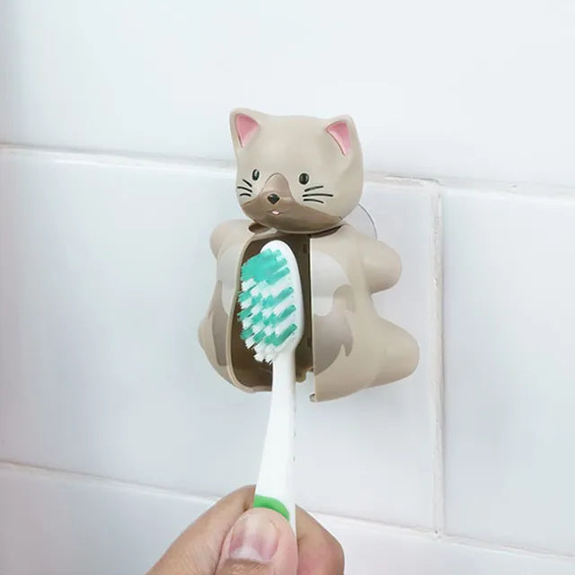 Flipper - Fun Animal Toothbrush With Holder for Kids - Cat (Colour May Vary)