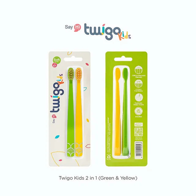 فرشاة أسنان Flipper Twigo للأطفال 2 في 1 | أخضر/أصفر