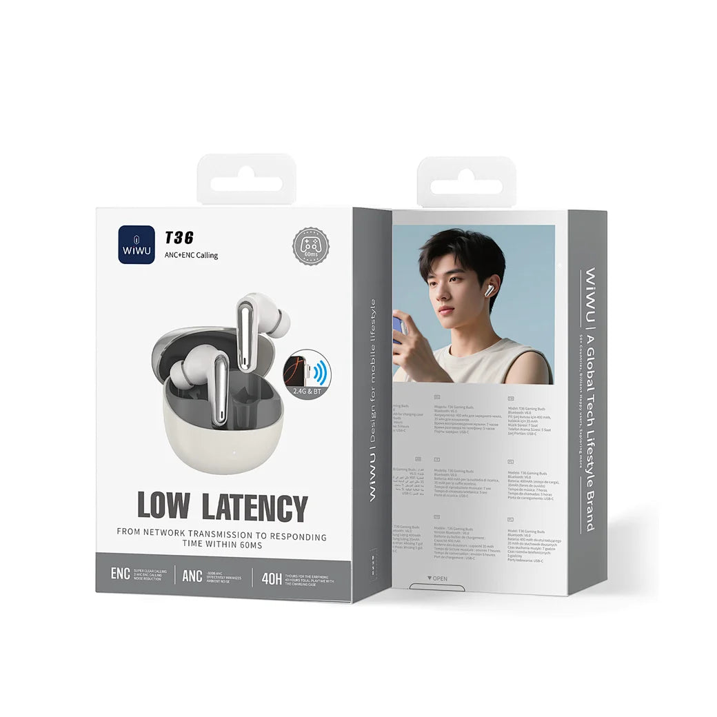 WiWU T36 Gaming Buds - Ultra-Low Latency Wireless Earbuds with ANC & ENC