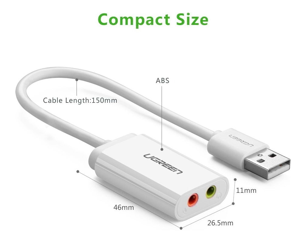 UGREEN 30143 USB 2.0 External 3.5mm Sound Card Adapter - White