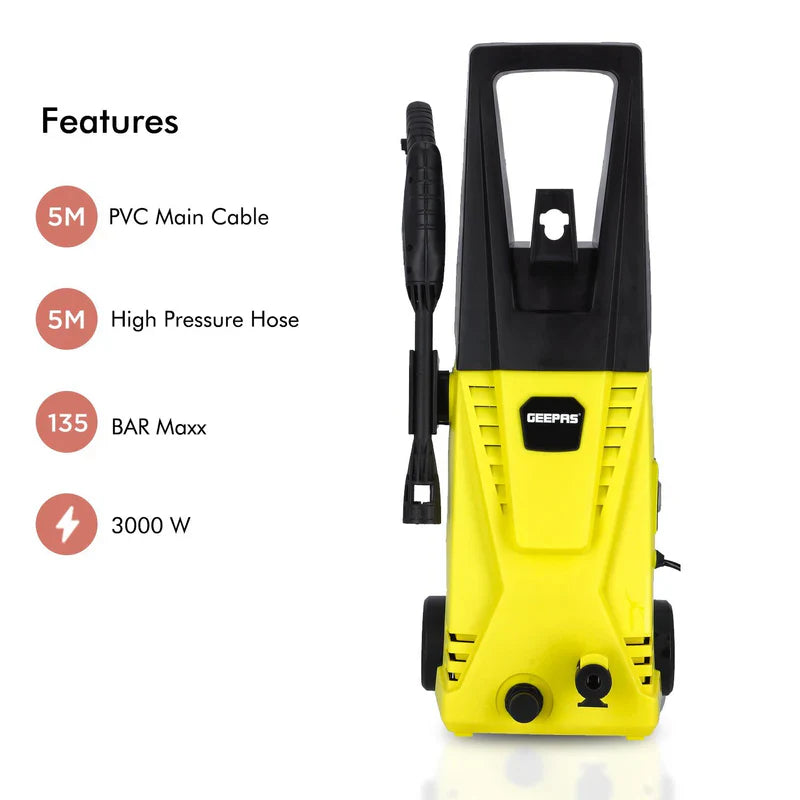 Geepas GCW19027 High Pressure Washer 135BAR 3000W | Powerful Cleaning Machine