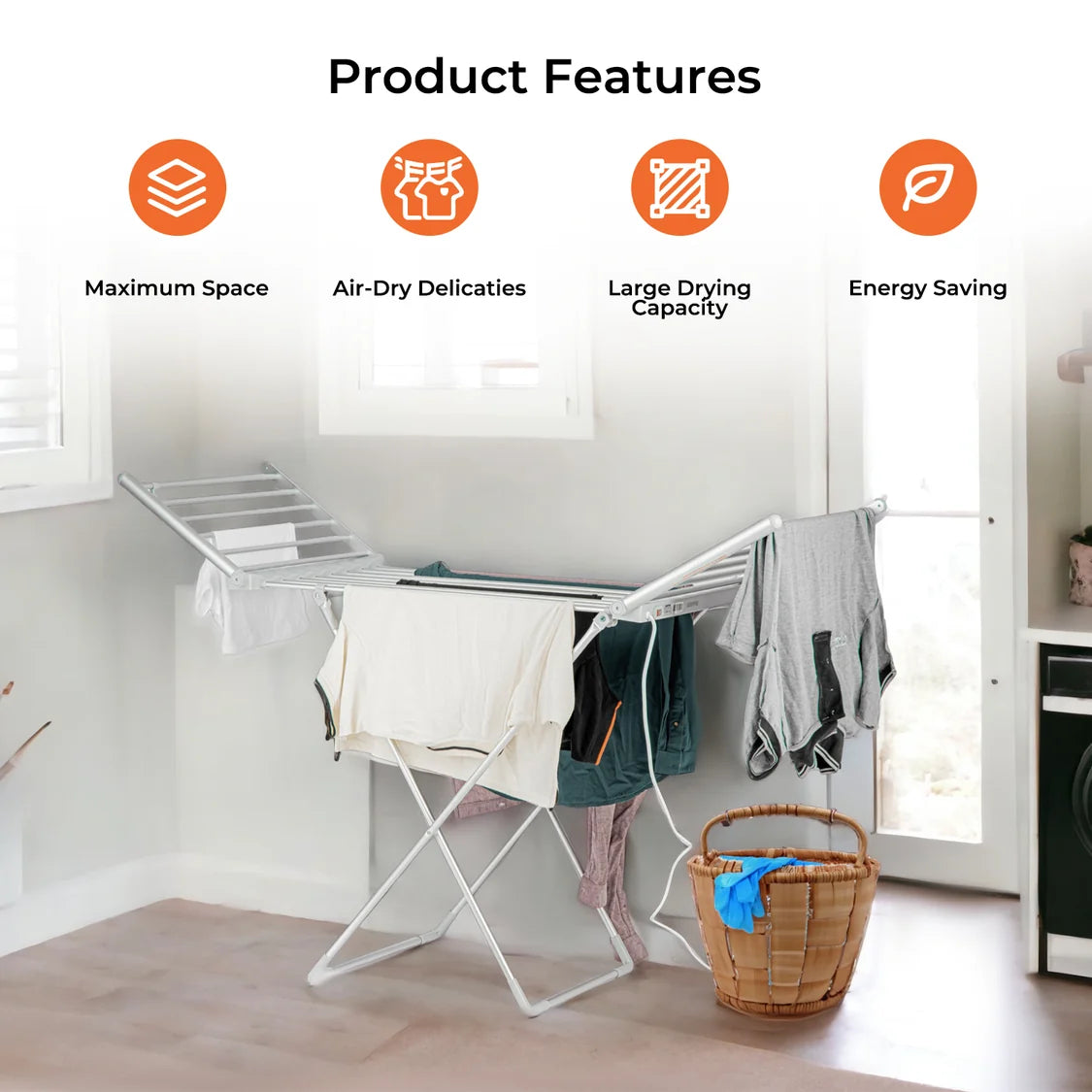 Geepas 230W Electric Cloth Dryer, 15kg Capacity, Foldable, White GDR63059UK