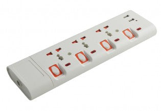 Geepas Extension Socket GES4094 - 4 Outlets, 2 USB, 3m Cord, 13A