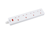 Geepas 4-Gang Extension Lead, 2990W, 5m Cable, White GES58146