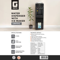 Geepas Hot/Cold/Normal Water Dispenser with Ice Maker, 10kg/24h, Black GIM17042