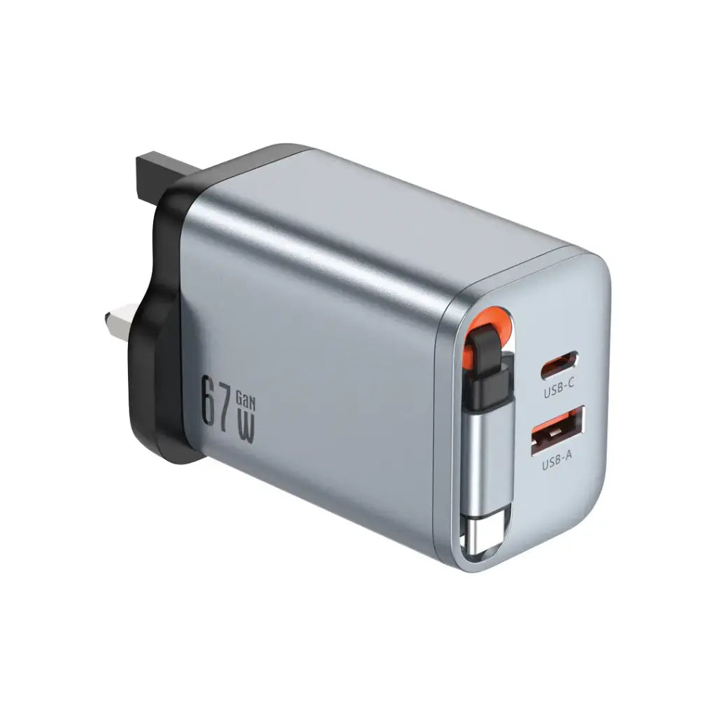 Green Lion 67W GaN Fast UK Wall Charger with Cable – Gray