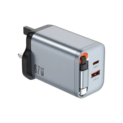 Green Lion 67W GaN Fast UK Wall Charger with Cable – Gray
