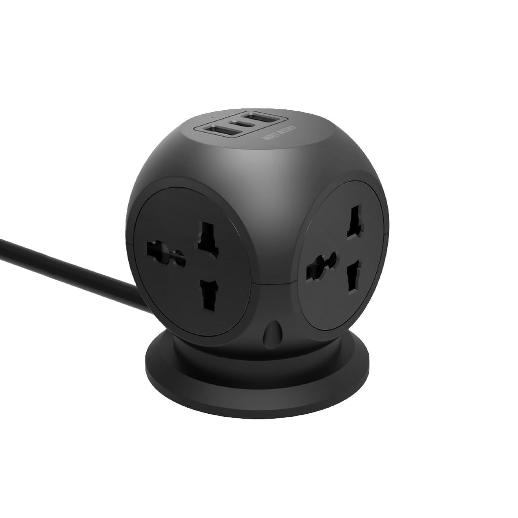 Green Lion Multiport Desk Socket Universal Power Hub - Black