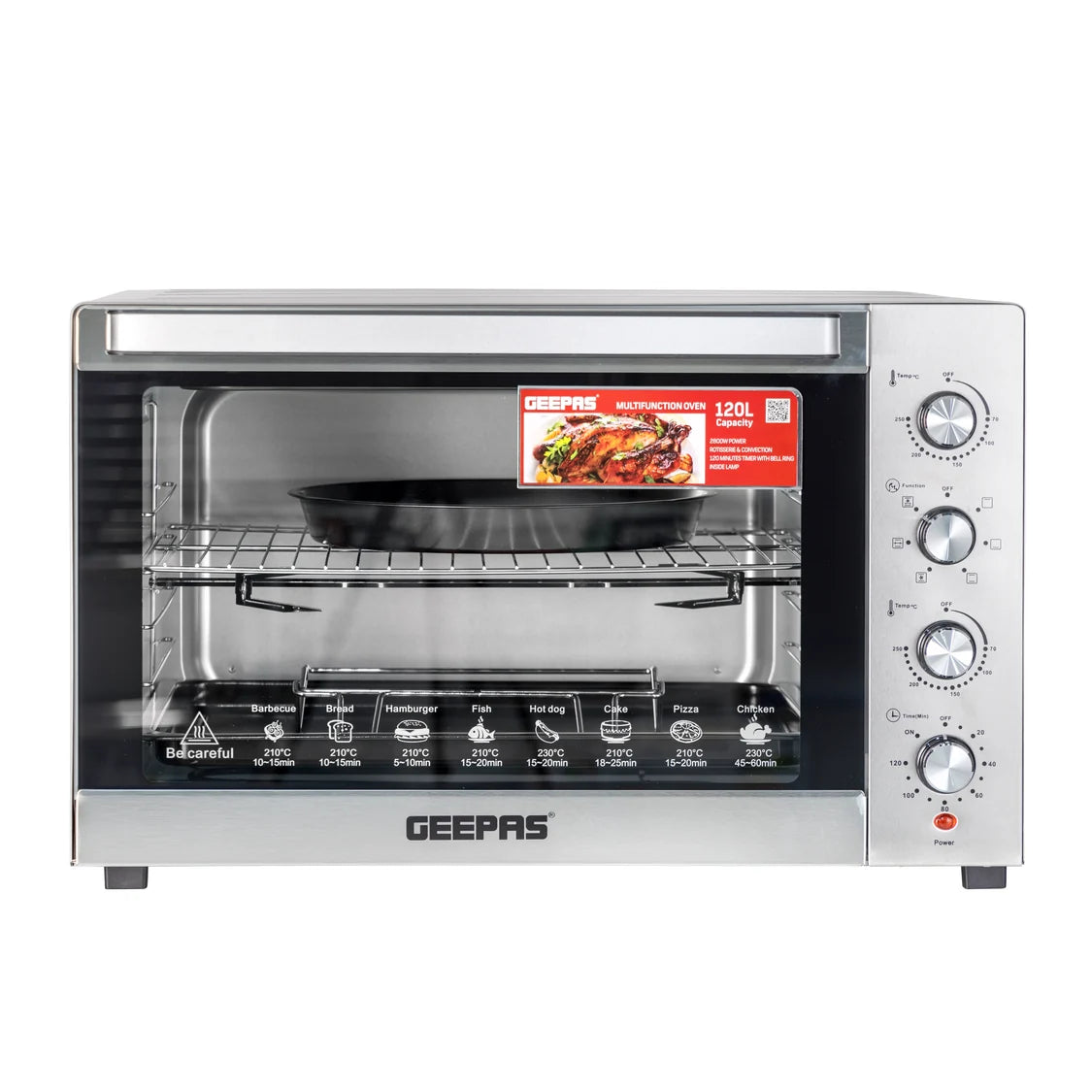Geepas 2800W 120L Electric Oven with Rotisserie & Convection, Silver GO34057