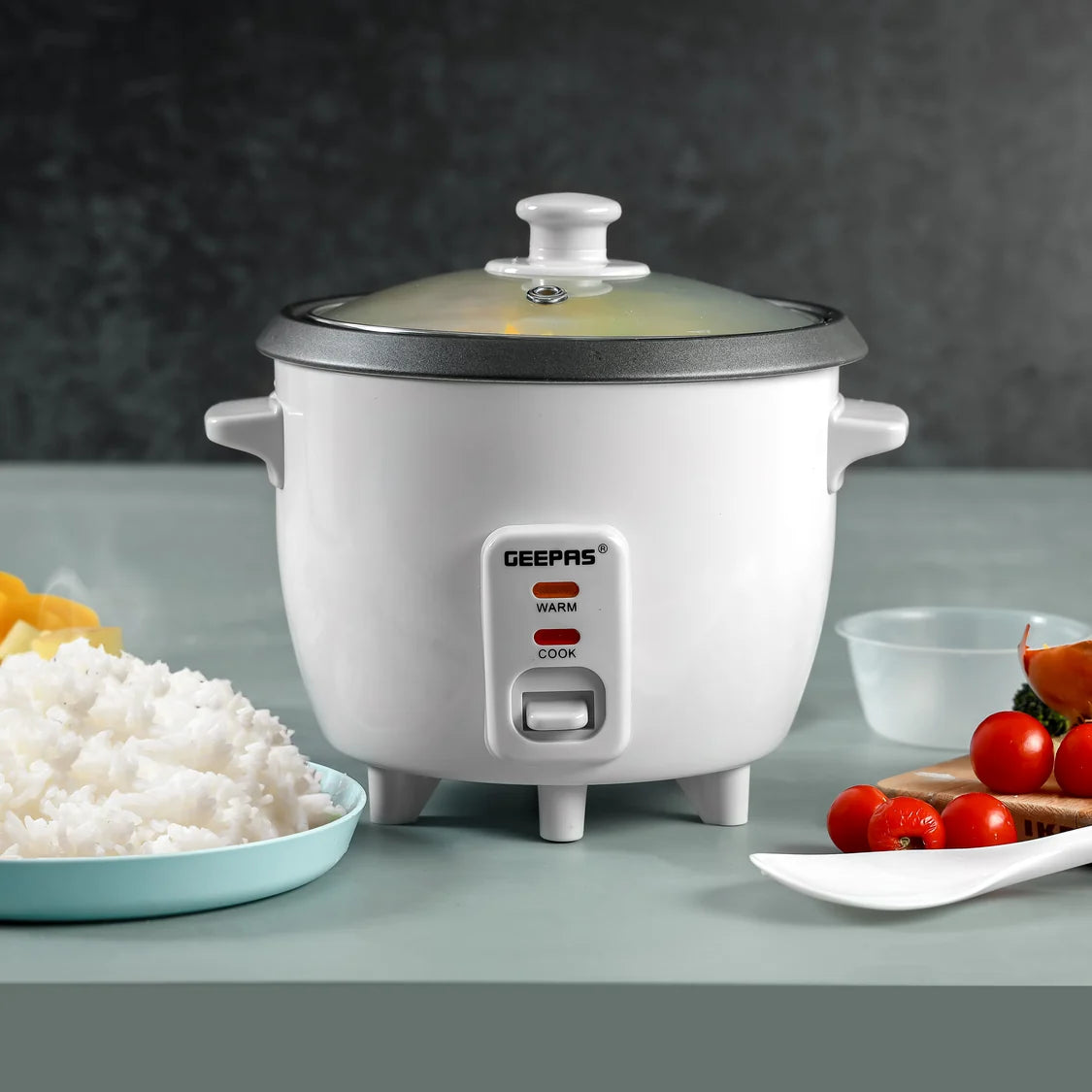 Geepas 300W 0.6L Multifunctional Rice Cooker with Steamer, White GRC1828