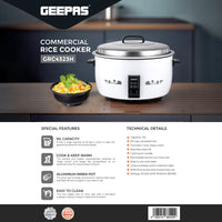 Geepas 10L Commercial Rice Cooker, Cook & Warm Function, Non-Stick Pot, White GRC4323