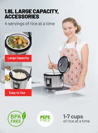 Geepas 1.8L Automatic Rice Cooker with Steamer, Black/Silver GRC4330