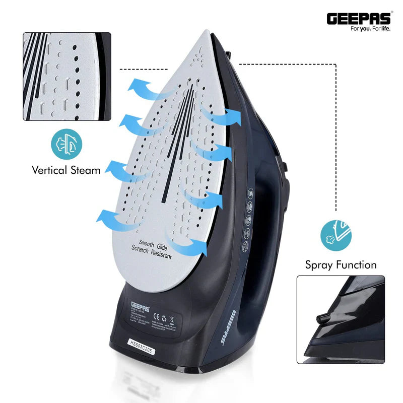 مكواة بخار Geepas GSI7703 سيراميك 2400W بخزان 220ml