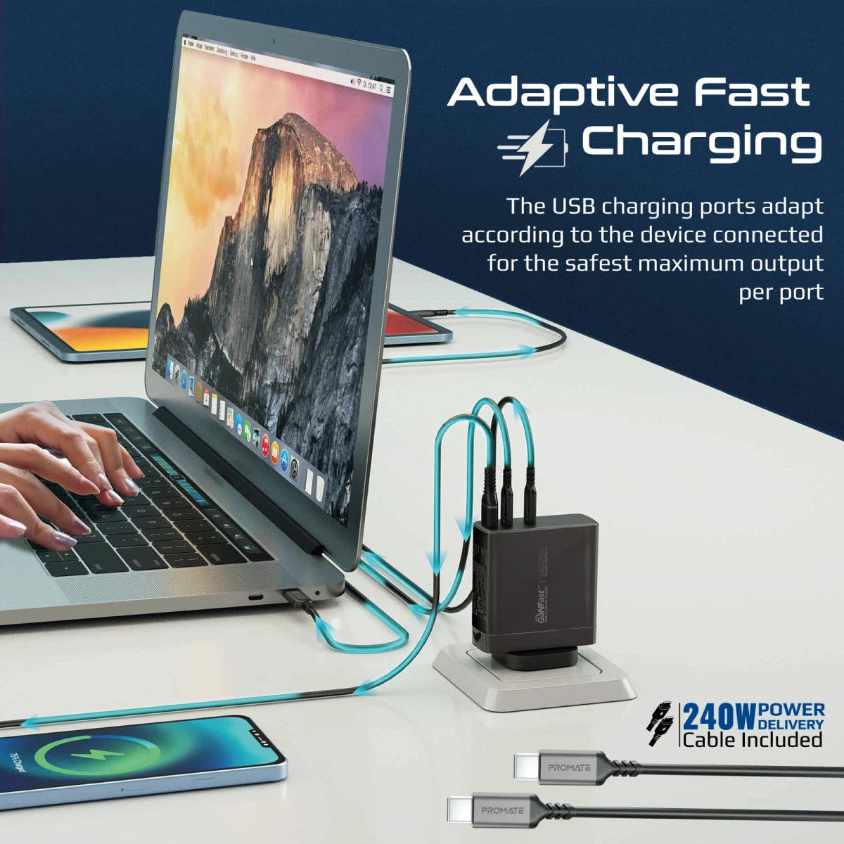 PROMATE GaNCharge-140W GaN USB C Charger with 30W QC 3.0 - Black