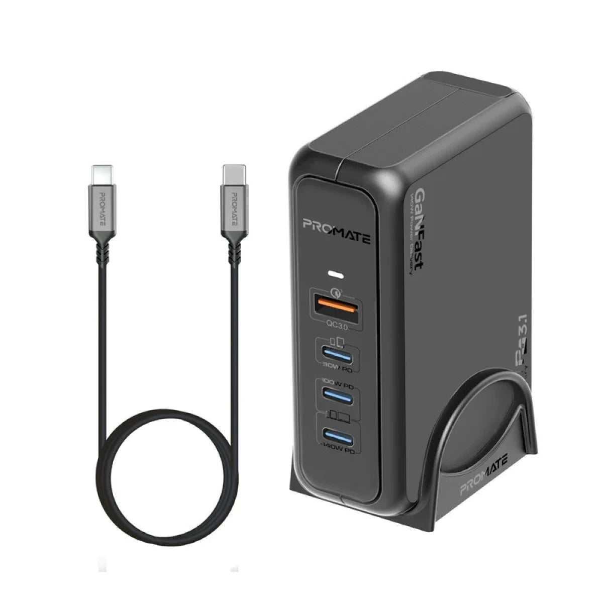 Promate GaNPort-140W Super-Speed GaN Charging Station with Power Delivery 3.1 & QC 3.0 - EU