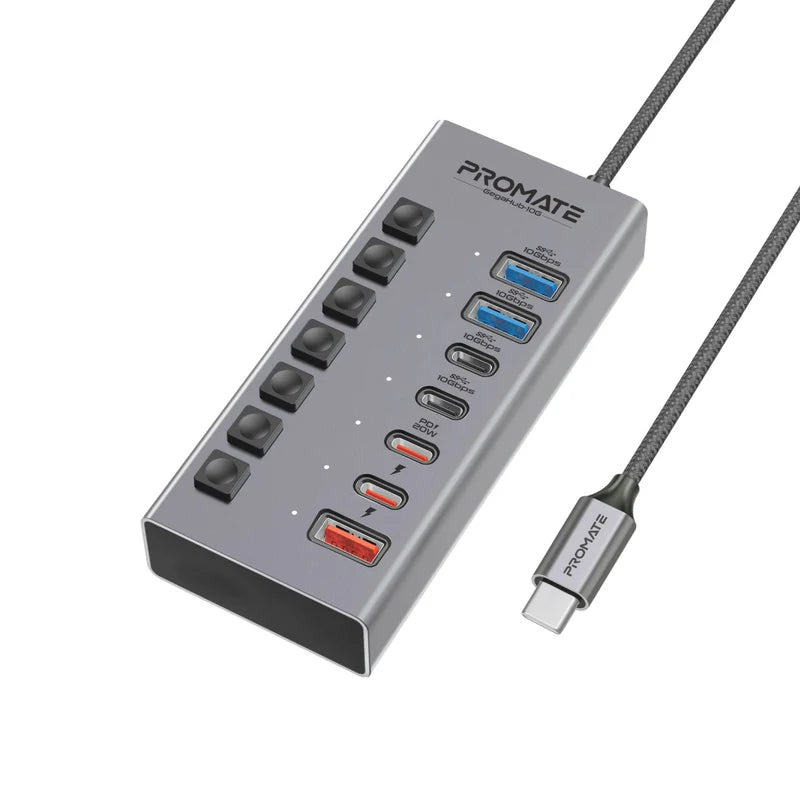 Promate GegaHub-10G 7-in-1 USB-C Multiport Hub with 10Gbps Data Transfer