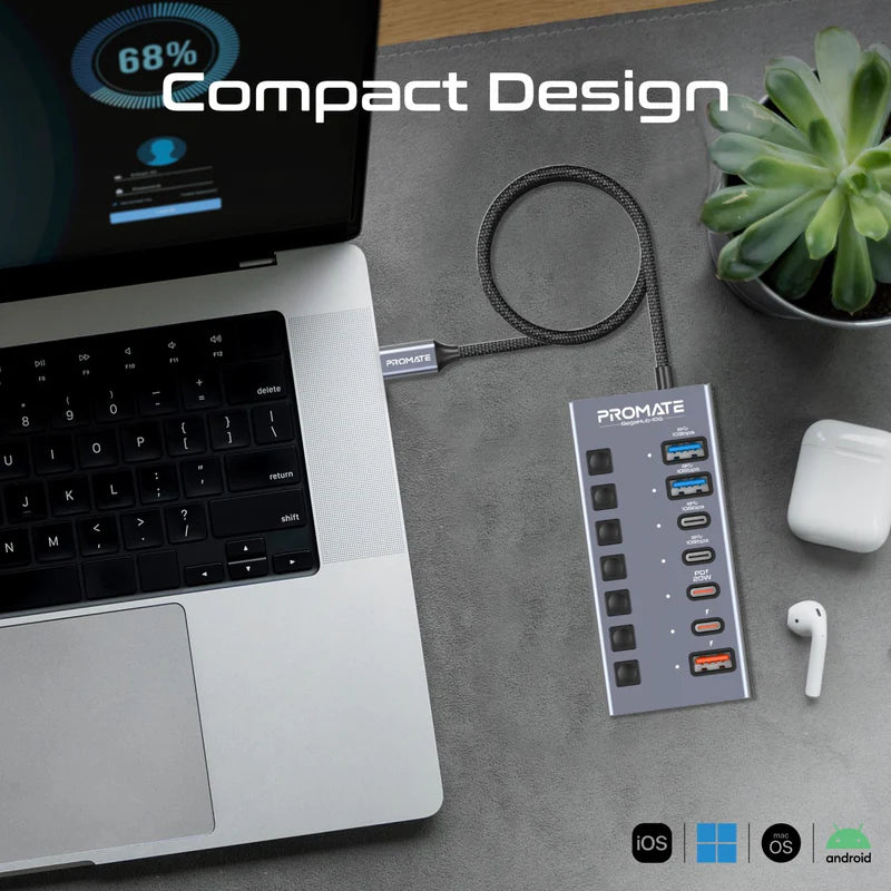 Promate GegaHub-10G 7-in-1 USB-C Multiport Hub with 10Gbps Data Transfer