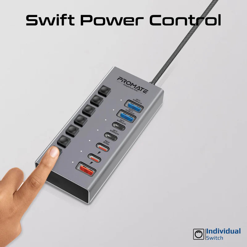 Promate GegaHub-10G 7-in-1 USB-C Multiport Hub with 10Gbps Data Transfer