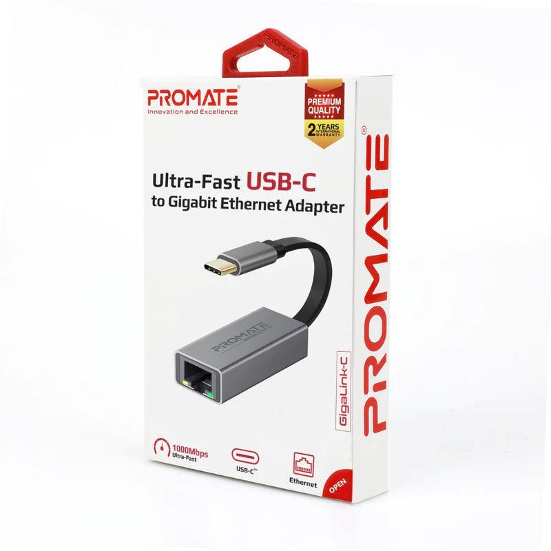 PROMATE GigaLink C USB C to Gigabit Ethernet Adapter - Grey